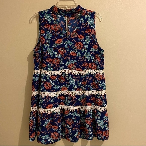 Rock & Roll Cowgirl Sleeveless Floral Overall Lace Trim Keyhole Back Size L - Picture 1 of 9